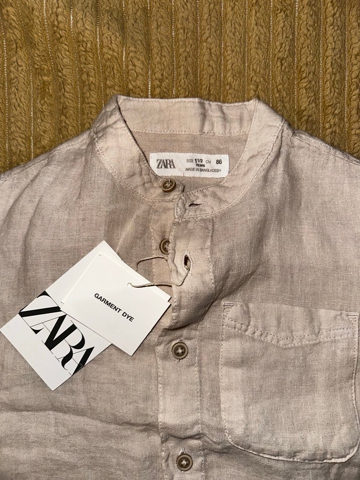 Zara %100 keten bej erkek bebek gömlek - Görsel 2