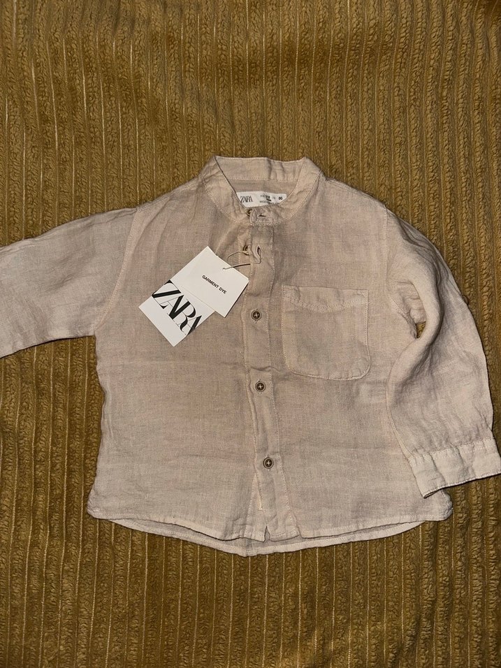 Zara %100 keten bej erkek bebek gömlek - Görsel 3