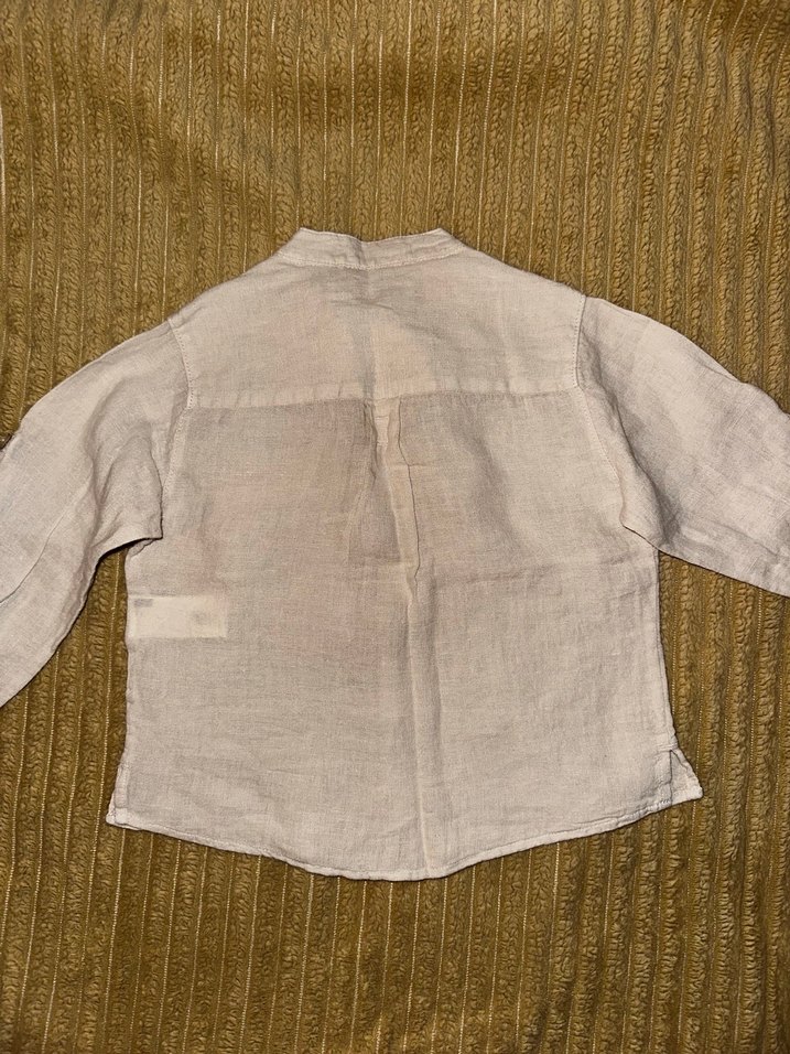 Zara %100 keten bej erkek bebek gömlek - Görsel 4