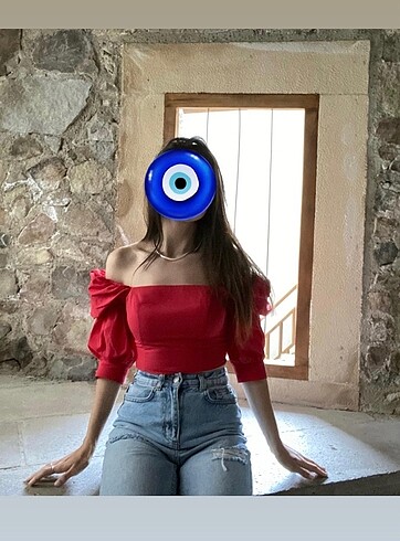 Kırmızı crop bluz