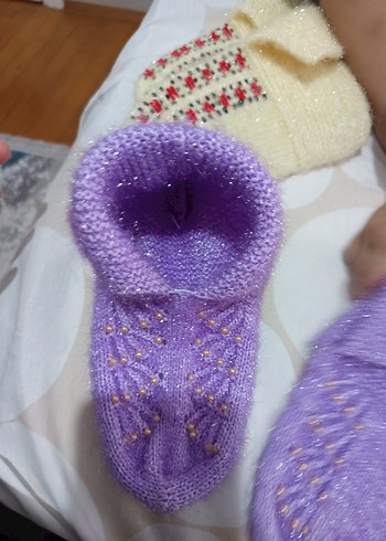 Penti İşlemeli Mor çeyizlik patik