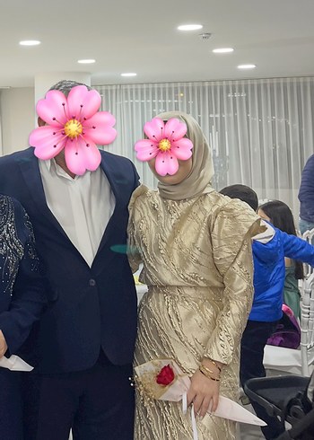 Diğer Bej Parlak Yılan Desenli Uzun Abiye Elbise