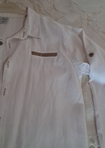 Bej Keten Erkek Çocuk uzun Kollu Gömlek - Görsel 3