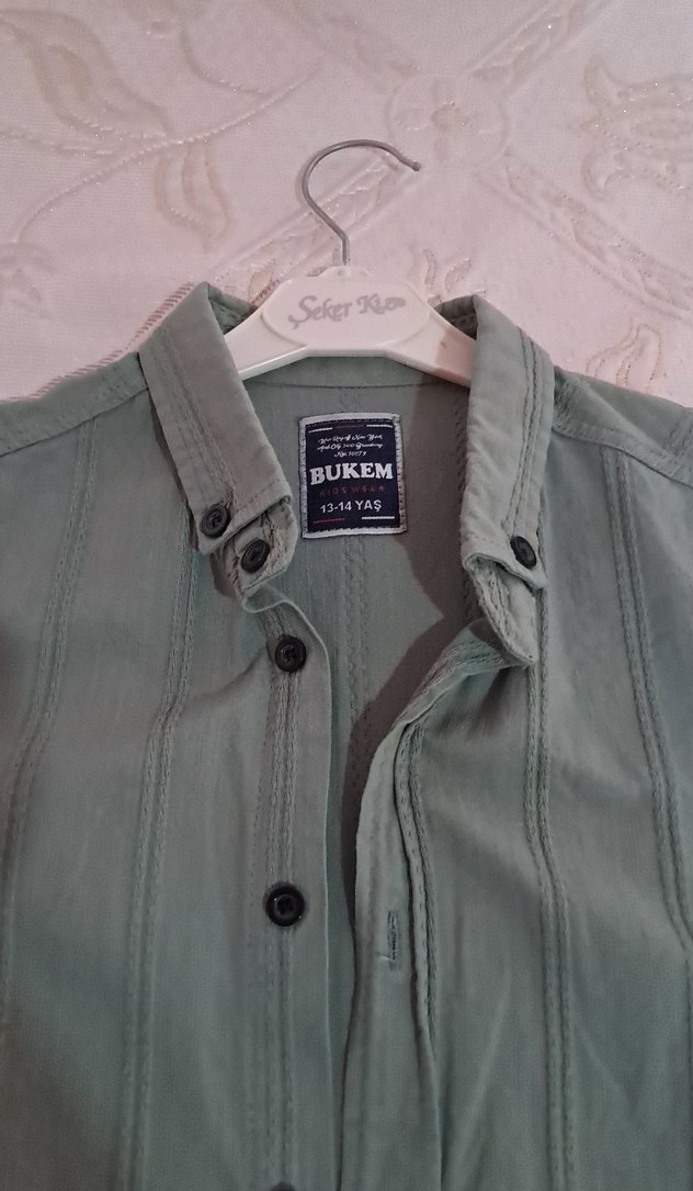 Düğmeli Gri Keten Erkek Gömlek - Görsel 2