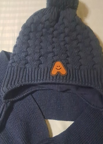 Koyu Mavi Örgü Çocuk Bere ve Atkı Seti - Görsel 2