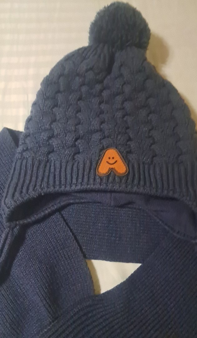 Koyu Mavi Örgü Çocuk Bere ve Atkı Seti - Görsel 2