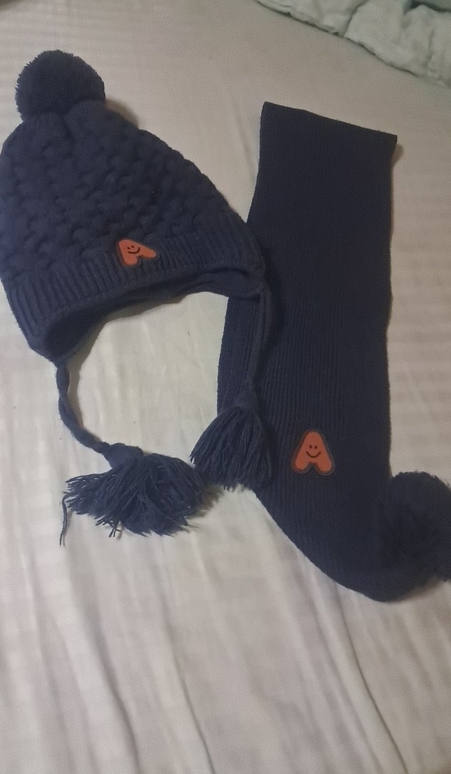 Koyu Mavi Örgü Çocuk Bere ve Atkı Seti - Görsel 4