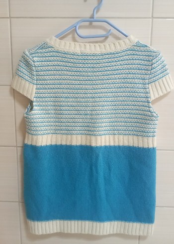 Mavi Kısa Kollu Triko Hırka - Görsel 5