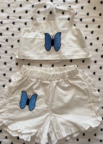 Kelebek Nakışlı Beyaz Bebek Kız Takım - Görsel 3