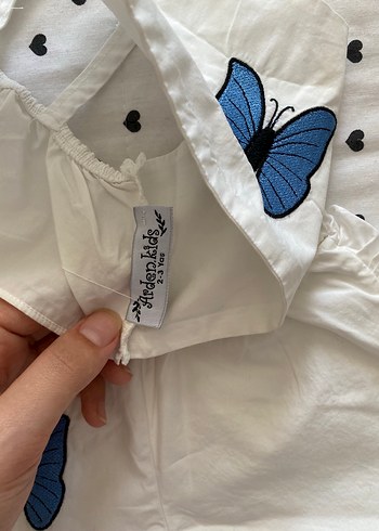 Kelebek Nakışlı Beyaz Bebek Kız Takım - Görsel 4