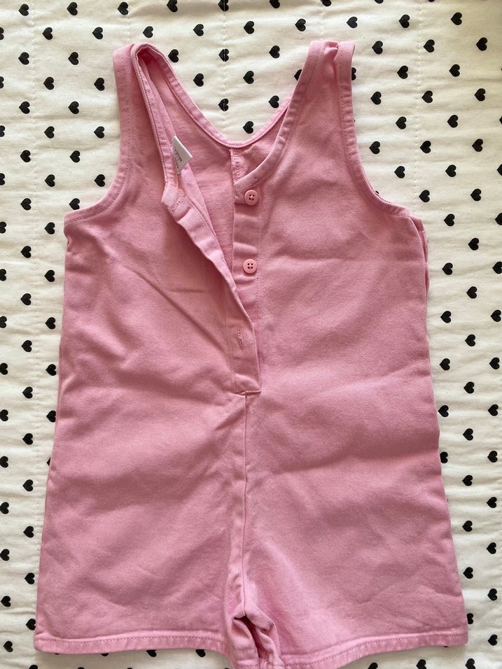 Kızlar için düğmeli, pembe, askısız tulum - Görsel 2