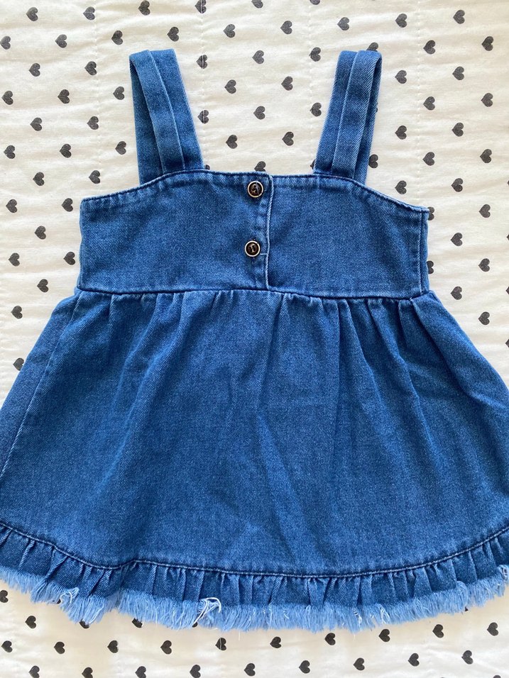 Kız Çocuk Mavi Denim Askılı Elbise - Görsel 2