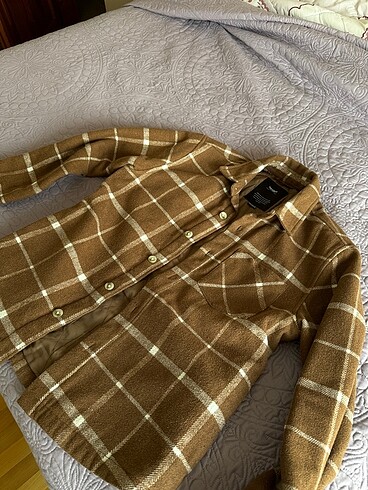 s/m Beden kahverengi Renk Pull and bear kareli ince ceket