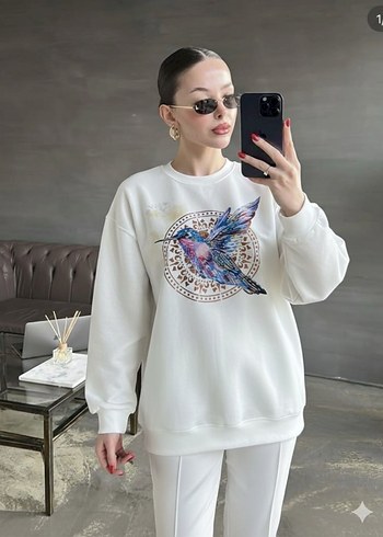 Baskılı Beyaz Sweatshirt