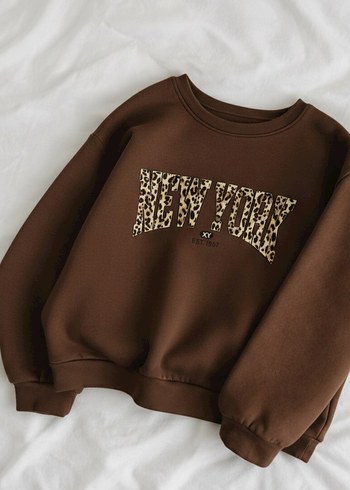 Beyaz Kadın Leopar Baskılı Sweatshirt - Görsel 2