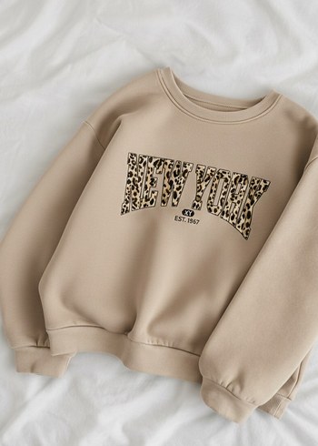 Kahverengi Leopar Desenli Kadın Sweatshirt - Görsel 2
