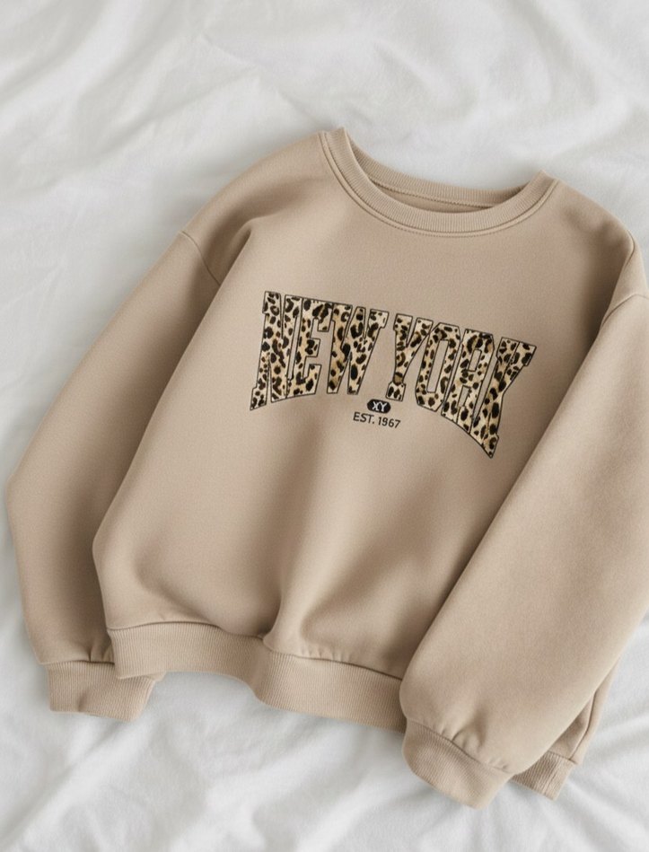 Kahverengi Leopar Desenli Kadın Sweatshirt - Görsel 2