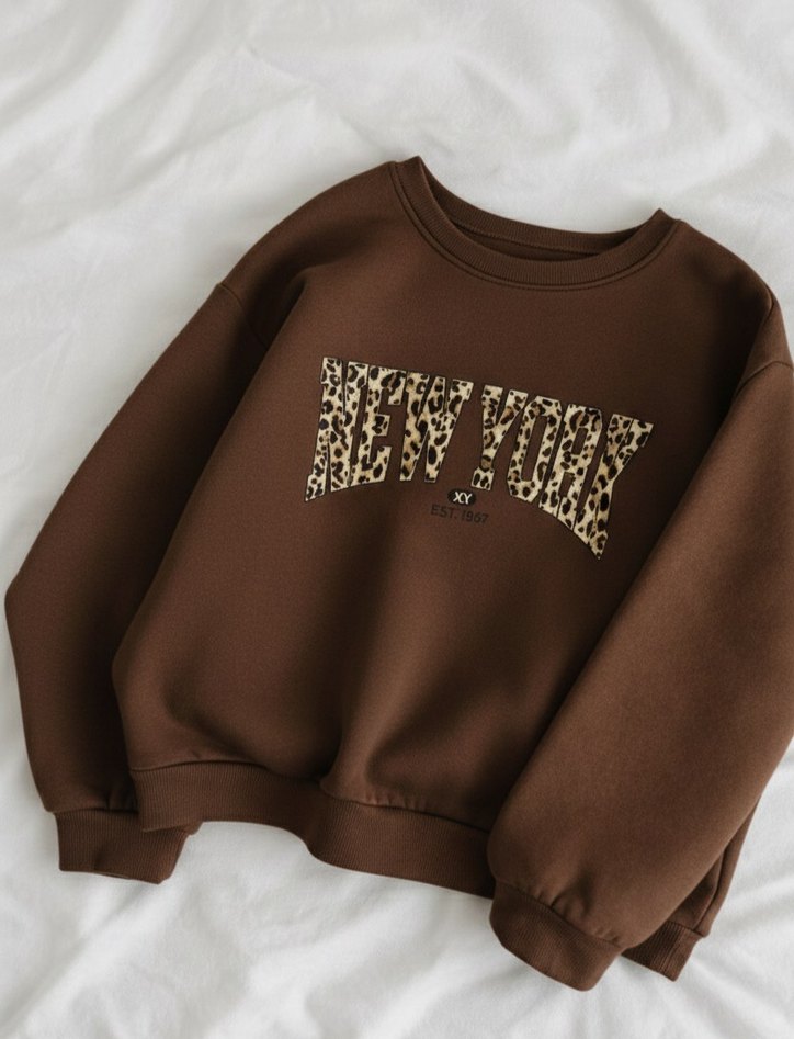 Kadın Kahverengi Leopar Desenli Sweatshirt - Görsel 2