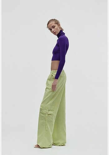 s Beden mor Renk Zara Crop Boğazlı Triko
