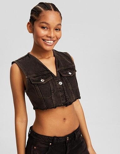 s Beden Bershka Crop Denim Ceket