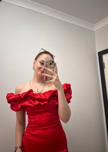 Zara Parlak Kırmızı Straplez mini Elbise