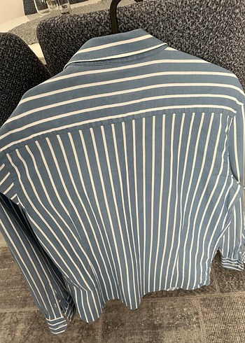 Uzun Kollu Çizgili Mavi Erkek Gömlek - Görsel 4