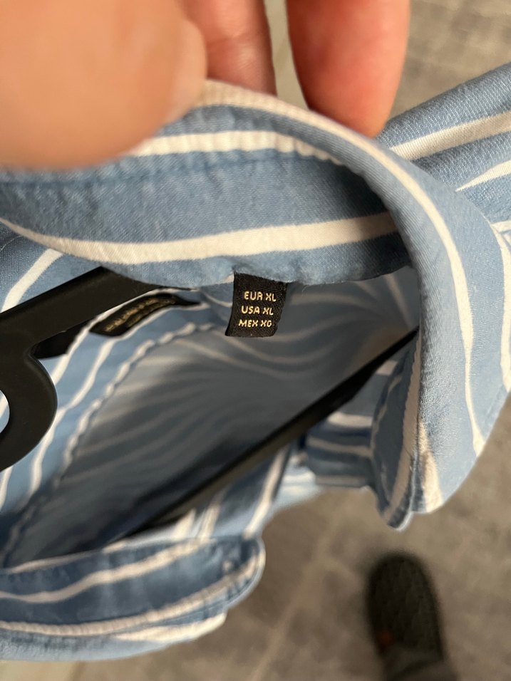 Uzun Kollu Çizgili Mavi Erkek Gömlek - Görsel 3