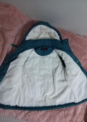 Kürklü Kapüşonlu Turkuaz Kadın Yelek - Görsel 2