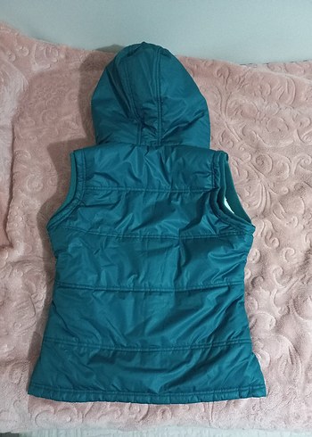 Kürklü Kapüşonlu Turkuaz Kadın Yelek - Görsel 3