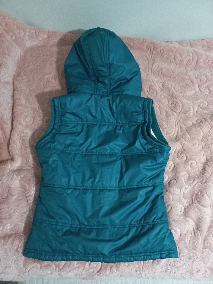 Kürklü Kapüşonlu Turkuaz Kadın Yelek - Görsel 3