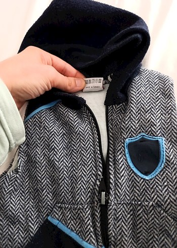 Nakışlı Gri Fermuarlı Erkek Çocuk Kaban yelek - Görsel 2