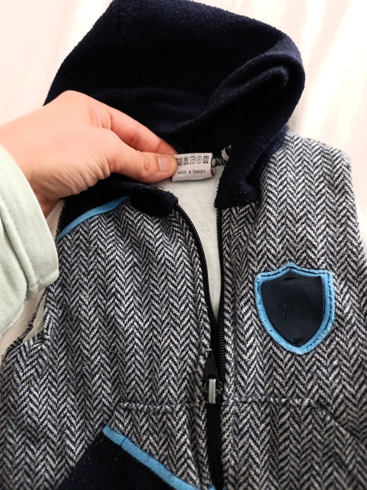 Nakışlı Gri Fermuarlı Erkek Çocuk Kaban yelek - Görsel 2