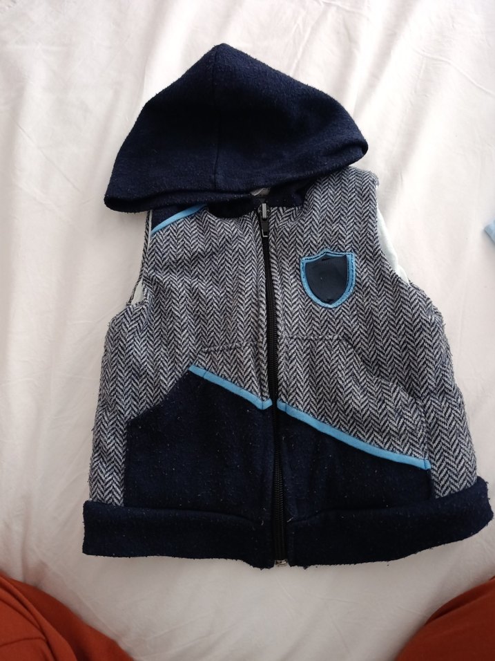 Nakışlı Gri Fermuarlı Erkek Çocuk Kaban yelek - Görsel 3