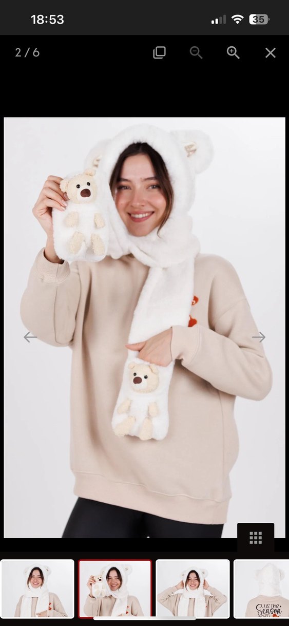 Kürklü Ayıcık Figürlü Kadın Atkı - Görsel 2