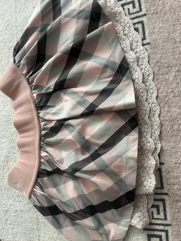 Pembe Gri Kareli fırfırlı etek - Görsel 2