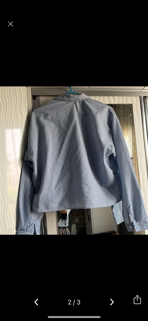 Mavi Çizgili Uzun Kollu  Gömlek - Görsel 2