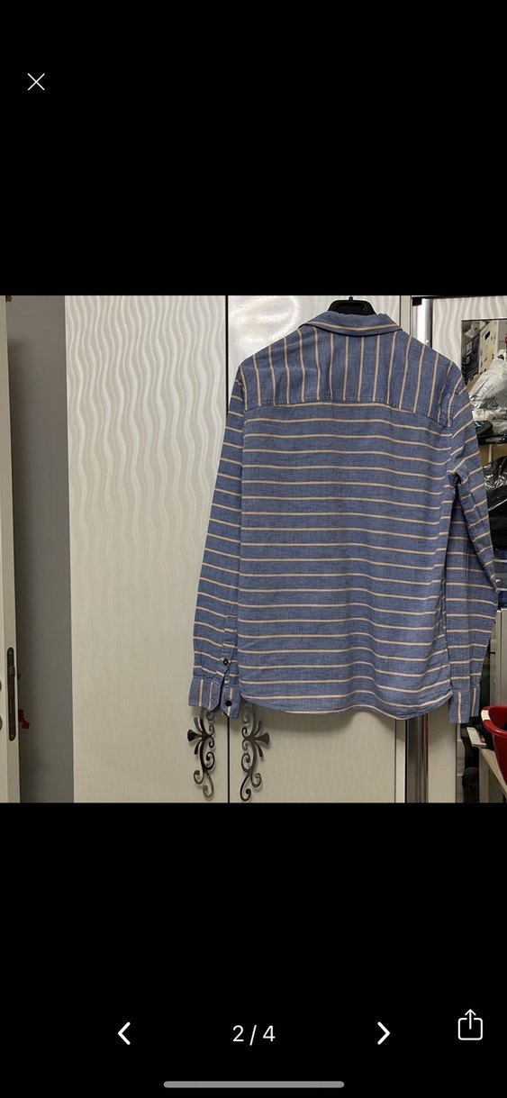 Çizgili Mavi Gri Erkek Denim Gömlek - Görsel 2