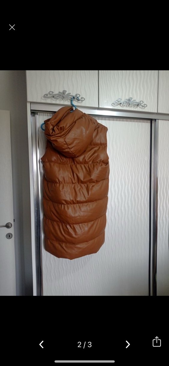 Kahverengi Deri Kemerli Kadın Yelek - Görsel 2