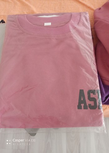 l Beden pembe Renk Pembe Oversize Tişört ASROS Baskılı