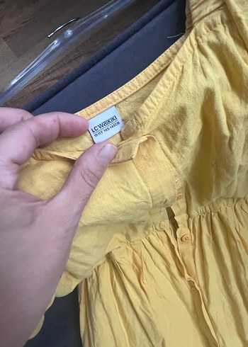 Sar Keten Midi Elbise Düğmeli Bohem