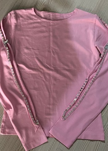 pullu Pembe kol deteyli Bluz - Görsel 2