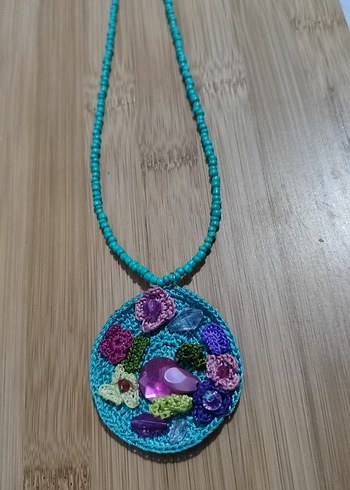 Boncuklu Turkuaz Bohem Kolye - Görsel 2