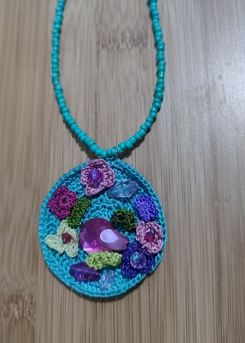 Boncuklu Turkuaz Bohem Kolye - Görsel 3