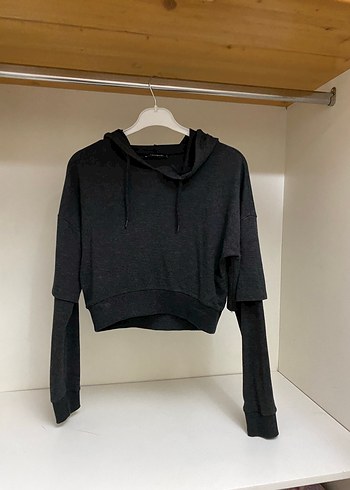 Gri Kapüşonlu Kadın Sweatshirt - Görsel 2