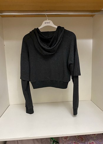 Gri Kapüşonlu Kadın Sweatshirt - Görsel 4