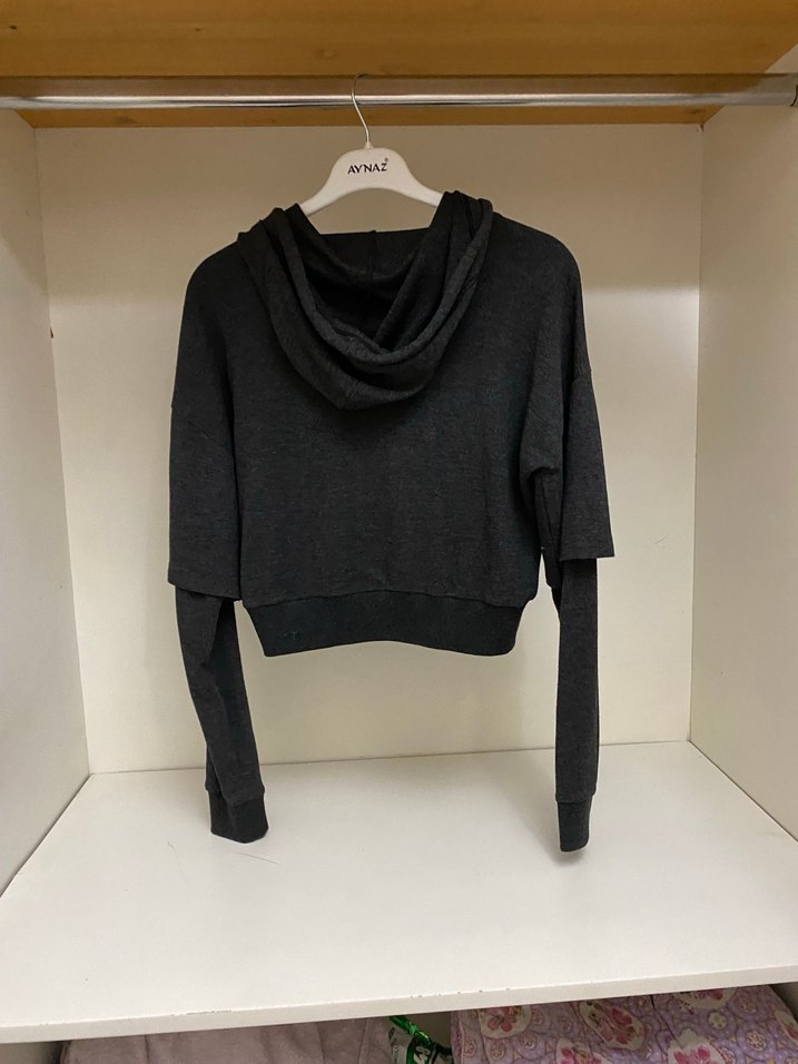 Gri Kapüşonlu Kadın Sweatshirt - Görsel 4