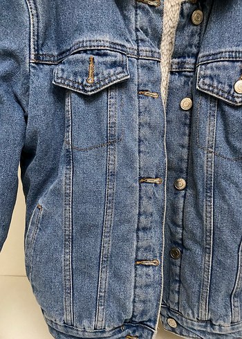 Kadın Mavi Kürklü Denim Ceket - Görsel 3