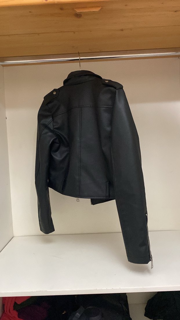 Siyah Mini Deri Biker Ceket - Görsel 3