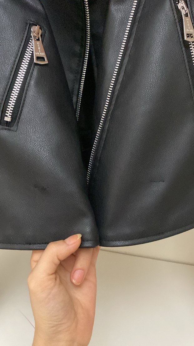 Siyah Mini Deri Biker Ceket - Görsel 5