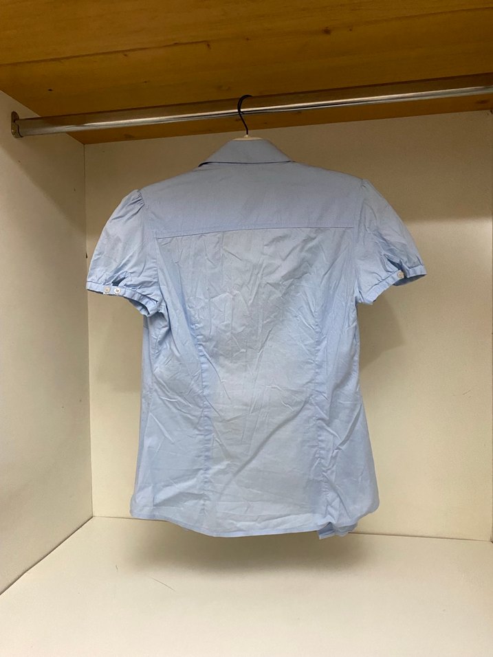 Mavi Kısa Kollu Düğmeli Kadın Gömlek - Görsel 4